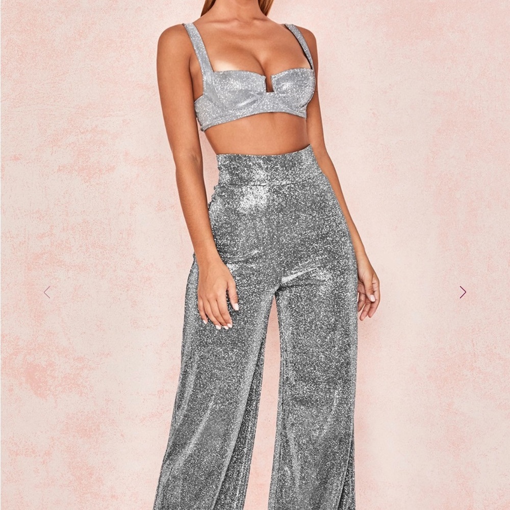 House of CB Silver Glitter Wide Leg Jumpsuit